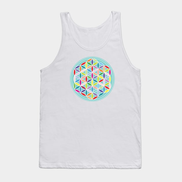 Flower of Life Multicolored on Blue Tank Top by NataliePaskell